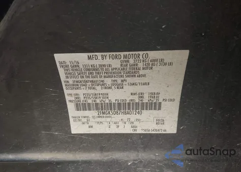 2017 Ford Flex Limited z USA, uszkodzony, nr VIN 2FMGK5D87HBA01240